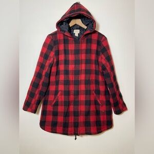 LEVIS Wool Blend Buffalo Quilted Hooded Plaid Jacket Coat Sz L